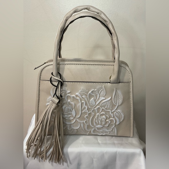 Patricia Nash Burnished Rose Tooled Leather Satchel 🌸 NWT - Picture 1 of 13